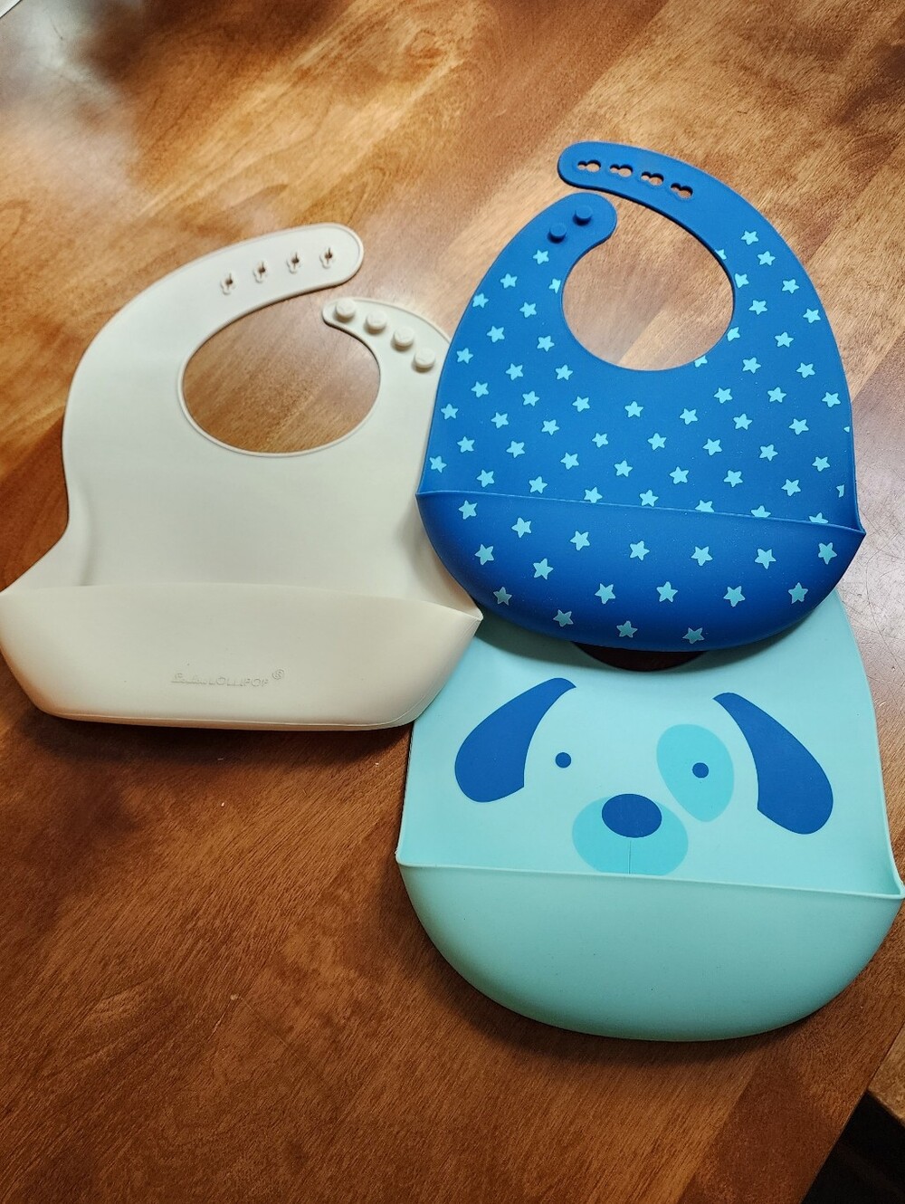 Silicone Baby Bibs Pack - Blue Star, Light Blue Puppy & Cream